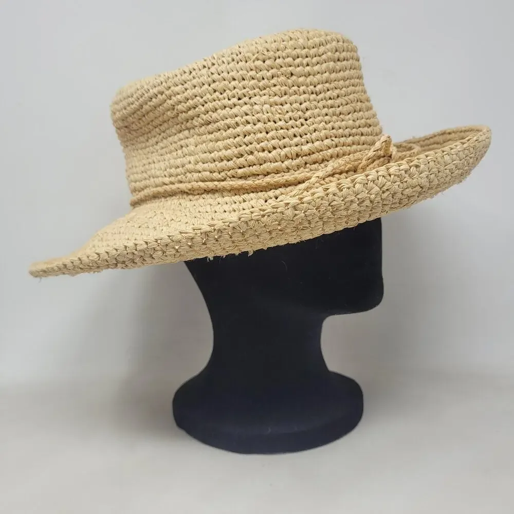 Scala Hat One Size Beige Tan Raffia Crocheted Raffia Packable Crushable L551OS - Picture 2 of 10